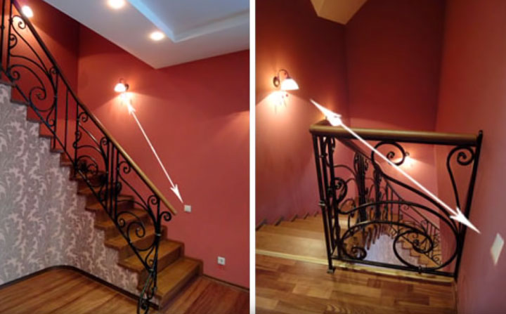 Управление светом из разных мест при использовании на межэтажных лестницах